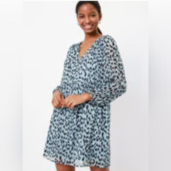LOFT Blue Leopard Dress with Long sleeves NEW Size Small - Picture 11 of 11